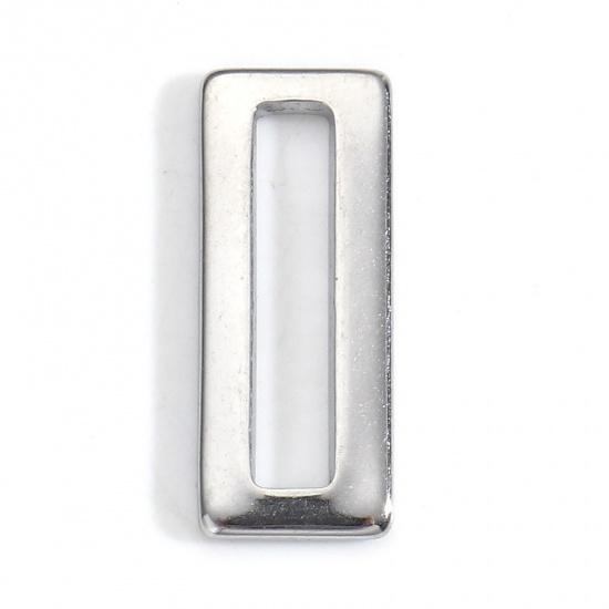 Picture of 304 Stainless Steel Geometry Series Connectors Charms Pendants Silver Tone Rectangle Hollow 20mm x 8mm, 5 PCs