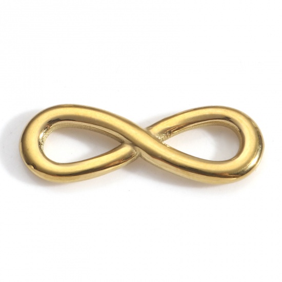 Picture of 3 PCs Eco-friendly PVD Vacuum Plating 304 Stainless Steel Connectors Charms Pendants 18K Gold Plated Infinity Symbol Hollow 24mm x 8mm