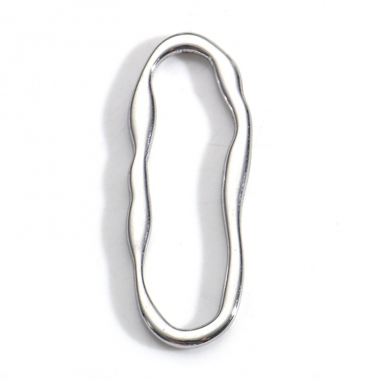 Picture of 304 Stainless Steel Geometry Series Connectors Charms Pendants Silver Tone Irregular Oval 3.5cm x 1.3cm, 3 PCs