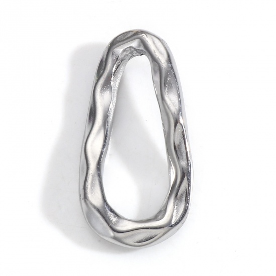 Picture of 304 Stainless Steel Geometry Series Connectors Charms Pendants Silver Tone Irregular Oval 25.5mm x 13mm, 3 PCs