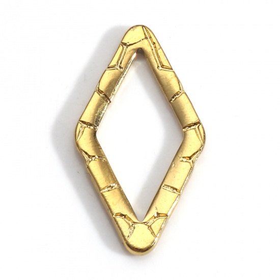 Picture of 304 Stainless Steel Geometry Series Connectors Charms Pendants 18K Gold Color Rhombus Crackle 24mm x 13mm, 5 PCs