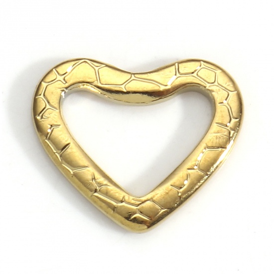 Picture of 304 Stainless Steel Valentine's Day Connectors Charms Pendants 18K Gold Color Heart Crackle 14mm x 12mm, 5 PCs