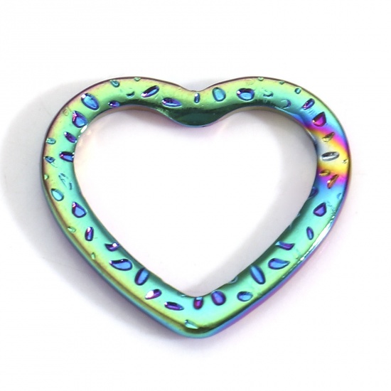 Picture of 304 Stainless Steel Valentine's Day Connectors Charms Pendants Rainbow Color Plated Heart Crackle 18mm x 16mm, 5 PCs