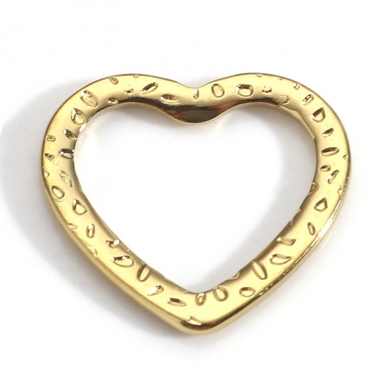 Picture of 304 Stainless Steel Valentine's Day Connectors Charms Pendants 18K Gold Color Heart Crackle 18mm x 16mm, 5 PCs