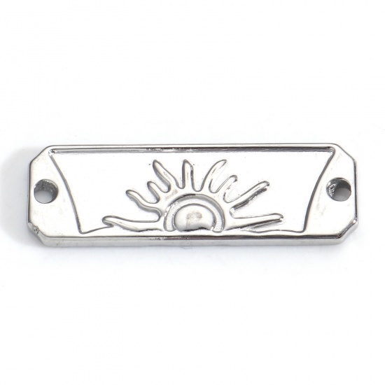 Picture of 304 Stainless Steel Galaxy Connectors Charms Pendants Silver Tone Rectangle Sun 3cm x 1cm, 3 PCs