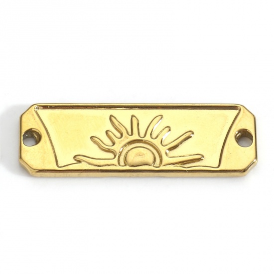 Bild von 3 Stück Umweltfreundliche PVD-Vakuumbeschichtung 304 Edelstahl Galaxis Steckverbinder Charms Anhänger Rechteck 18K Gold plattiert Sonne 3cm x 1cm