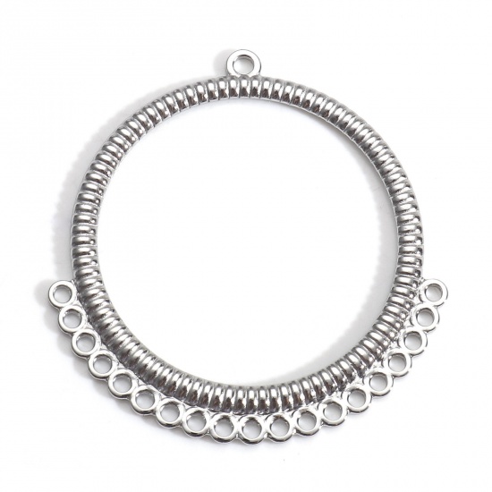 Immagine di 304 Acciaio Inossidabile Serie Geometry Pendenti Charms Connettori Anello Tono Argento Striscia 4.6cm x 4.4cm, 2 Pz
