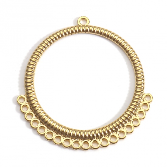 Immagine di 2 Pz Placcatura Sottovuoto PVD Ecologica 304 Acciaio Inossidabile Geometrico Pendenti Charms Connettori Anello Placcato Oro 18K Striscia 4.6cm x 4.4cm