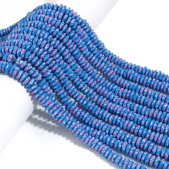 Immagine di Argilla Perline per la Creazione di Gioielli con Ciondoli Fai-da-te Piattino Blu Pavone Fiore Disegno Circa 9mm Dia, Foro: Circa 1.5mm, lunghezza: 40cm, 1 Filo (Circa 105 Pezzi/Treccia)