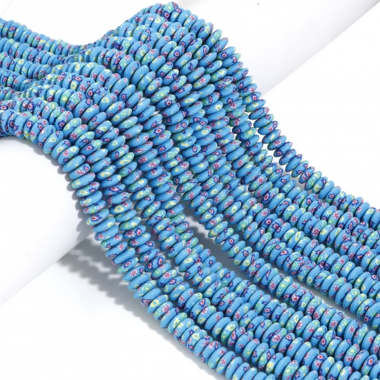 Immagine di Argilla Perline per la Creazione di Gioielli con Ciondoli Fai-da-te Piattino Azzurro Fiore Disegno Circa 9mm Dia, Foro: Circa 1.5mm, lunghezza: 40cm, 1 Filo (Circa 105 Pezzi/Treccia)