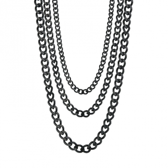 Picture of 304 Stainless Steel Cuban Link Chain Necklace For DIY Jewelry Making Black 40cm(15 6/8") long, Chain Size: 3mm, 1 Piece