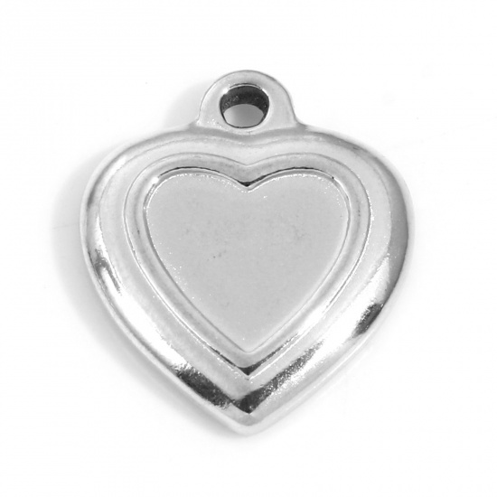 Image de Breloques en 304 Acier Inoxydable Respectueux de la Nature La Saint Valentin Cœur Argent Mat Cabochon Rapportable (Convenable à 9x8mm) 19mm x 15.5mm , 3 Pcs