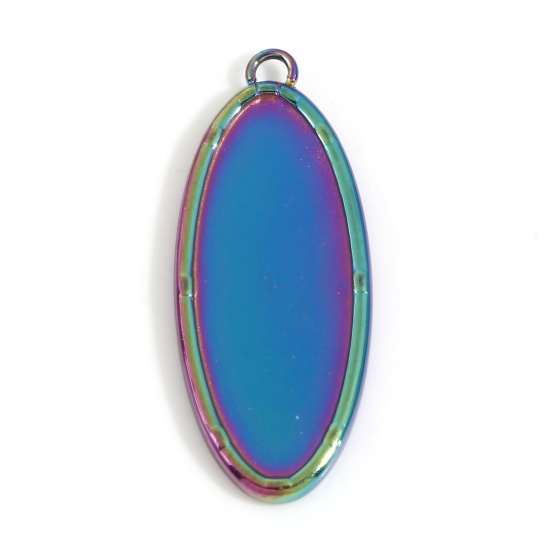 Image de 3 Pcs Pendentifs en 304 Acier Inoxydable Placage sous Vide PVD Respectueux de l'Environnement Géométrique Ovale Plaqué de Couleur Arc-en-ciel Cabochon Rapportable (Convenable à 25mmx10mm) 30.5mm x 12mm