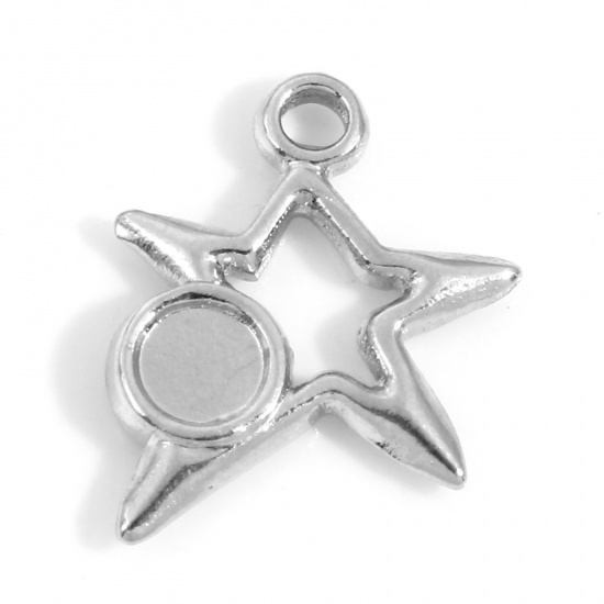 Image de Breloques en 304 Acier Inoxydable Placage Sous Vide Écologique Galaxie Etoile Argent Mat Cabochon Rapportable (Convenable à 4mm Dia) 17.5mm x 15mm , 3 Pcs