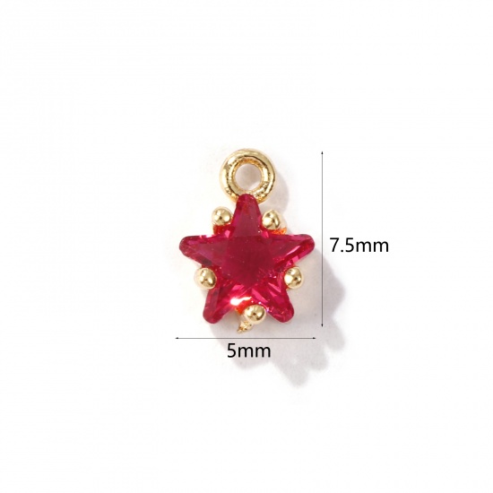 Imagen de 2 Unidades Latón piedra del zodíaco Colgantes Charms Estrella 14K Oro Real Chappado Enero Color de Vino Tinto Circón Artificial 7.5mm x 5mm