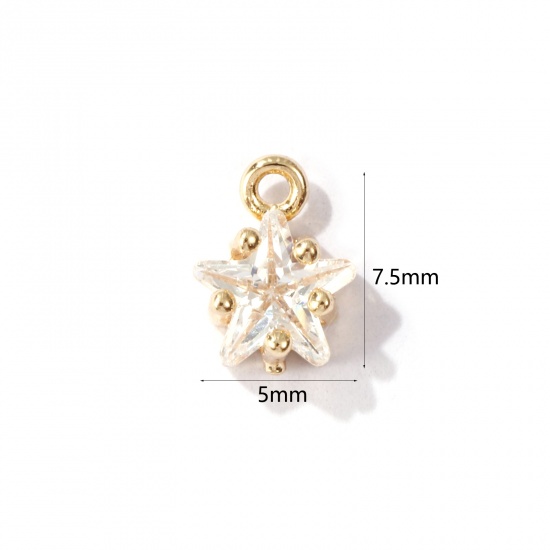 Imagen de 2 Unidades Latón piedra del zodíaco Colgantes Charms Estrella 14K Oro Real Chappado Abril Claro Circón Artificial 7.5mm x 5mm