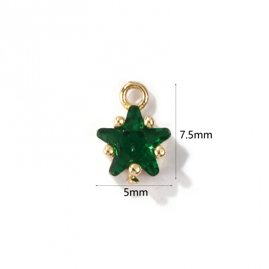 Imagen de 2 Unidades Latón piedra del zodíaco Colgantes Charms Estrella 14K Oro Real Chappado Mayo Verde Circón Artificial 7.5mm x 5mm