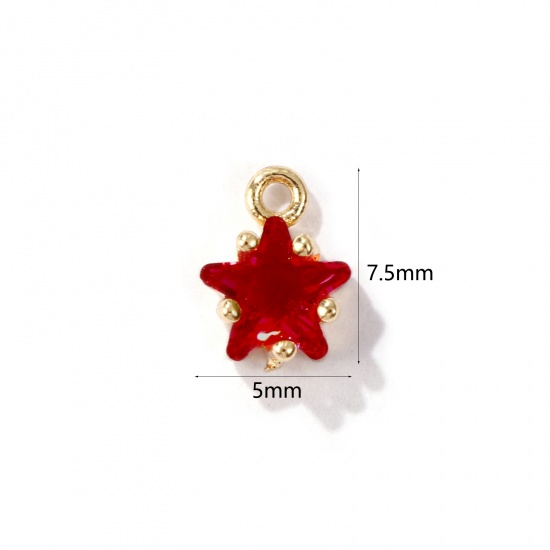 Imagen de 2 Unidades Latón piedra del zodíaco Colgantes Charms Estrella 14K Oro Real Chappado Julio Rojo Circón Artificial 7.5mm x 5mm