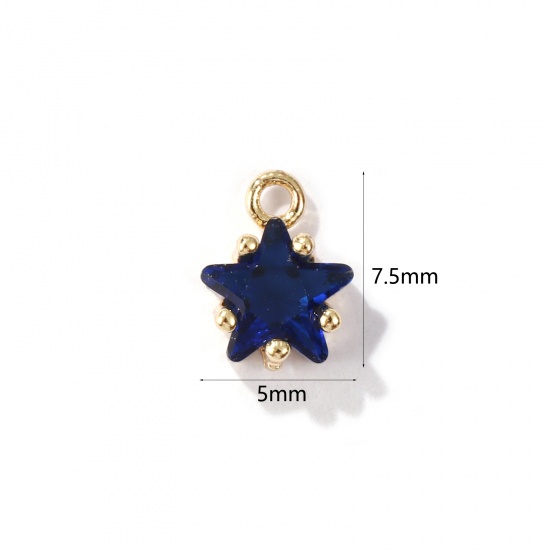 Imagen de 2 Unidades Latón piedra del zodíaco Colgantes Charms Estrella 14K Oro Real Chappado Septiembre Azul Marino Circón Artificial 7.5mm x 5mm