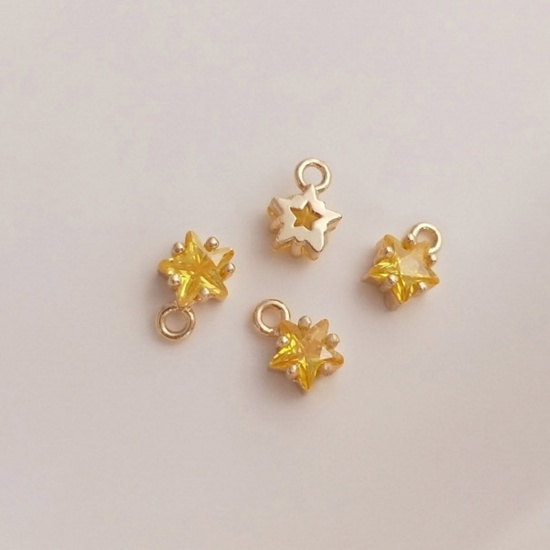 Picture of 2 PCs Brass Birthstone Charms 14K Real Gold Plated Star November Yellow Cubic Zirconia 7.5mm x 5mm