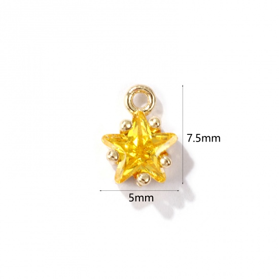 Imagen de 2 Unidades Latón piedra del zodíaco Colgantes Charms Estrella 14K Oro Real Chappado Noviembre Amarillo Circón Artificial 7.5mm x 5mm