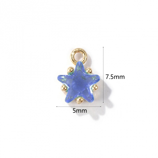 Imagen de 2 Unidades Latón piedra del zodíaco Colgantes Charms Estrella 14K Oro Real Chappado Diciembre Azul Claro Circón Artificial 7.5mm x 5mm