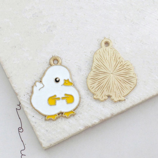Picture of Zinc Based Alloy Charms KC Gold Plated White & Yellow Duck Animal Enamel 13mm x 10mm, 5 PCs