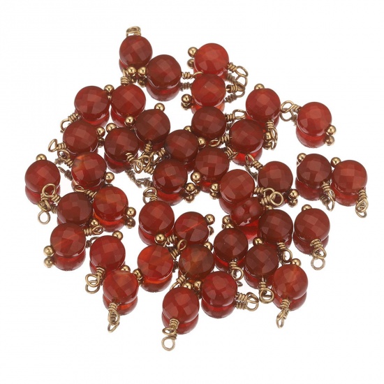 Bild von 2 Stück 304 Edelstahl & Stein Charms Rund Vergoldet Rot 12mm x 6mm