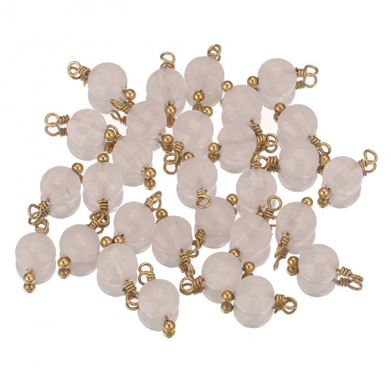 Bild von 2 Stück 304 Edelstahl & Stein Charms Rund Vergoldet Hellrosa 12mm x 6mm