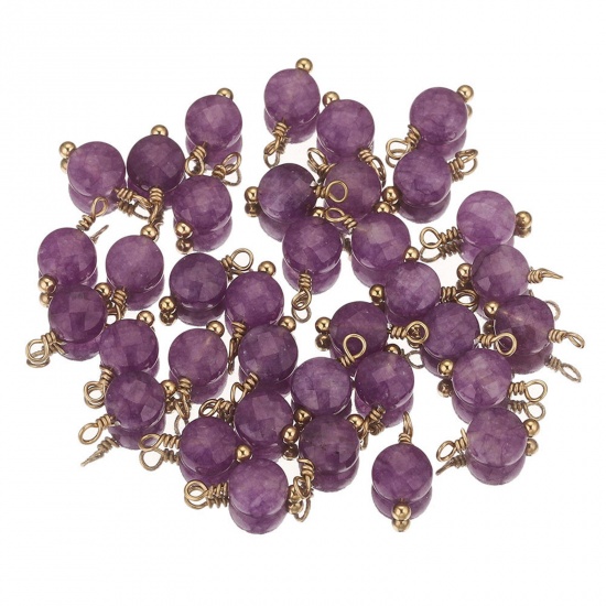 Bild von 2 Stück 304 Edelstahl & Stein Charms Rund Vergoldet Lila 12mm x 6mm