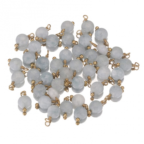 Bild von 2 Stück 304 Edelstahl & Stein Charms Rund Vergoldet Hellgrün 12mm x 6mm