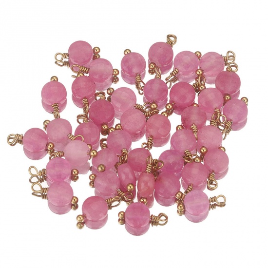 Bild von 2 Stück 304 Edelstahl & Stein Charms Rund Vergoldet Rosa 12mm x 6mm