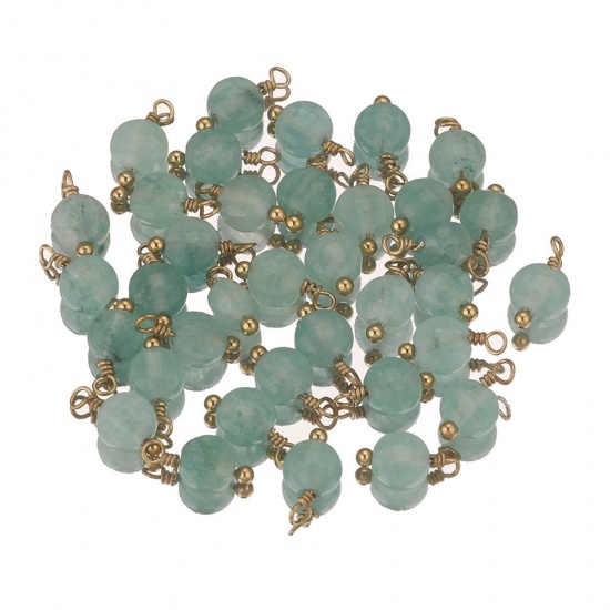 Bild von 2 Stück 304 Edelstahl & Stein Charms Rund Vergoldet Grün 12mm x 6mm