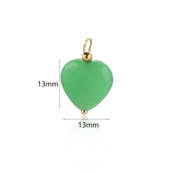 Immagine di 1 Pz Avventurina Verde Charms Cuore Oro Placcato Verde 13mm x 13mm