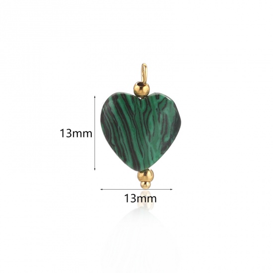 Immagine di 1 Pz Malachite Charms Cuore Oro Placcato Verde Scuro 13mm x 13mm