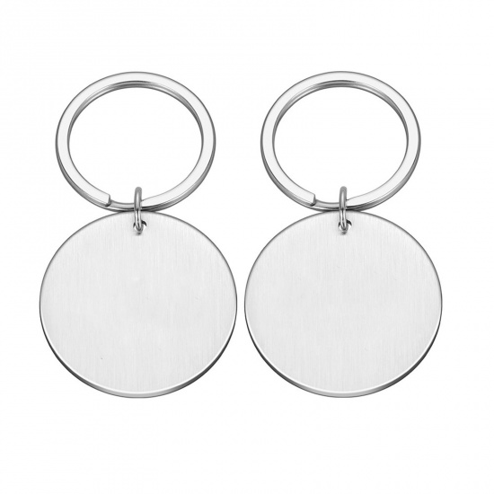 Picture of 2 PCs Stainless Steel & Iron Based Alloy Blank Stamping Tags Keychain & Keyring Silver Tone Round Double-sided Polishing 20mm
