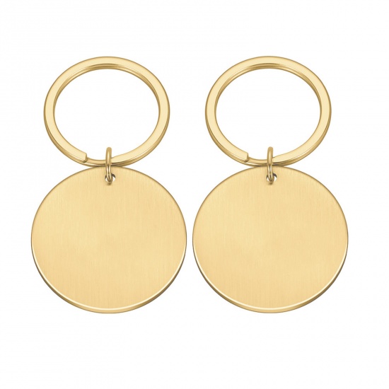 Picture of 2 PCs Stainless Steel & Iron Based Alloy Blank Stamping Tags Keychain & Keyring Gold Plated Round Double-sided Polishing 20mm
