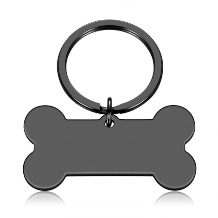 Picture of 1 Piece Stainless Steel & Iron Based Alloy Pet Memorial Blank Stamping Tags Keychain & Keyring Black Bone Double-sided Polishing 50mm x 28mm