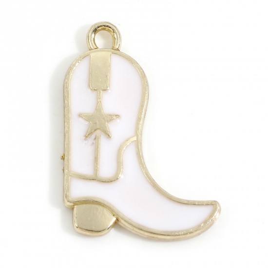 Picture of Zinc Based Alloy West Cowboy Charms Gold Plated White Boots Enamel 23mm x 16mm, 20 PCs