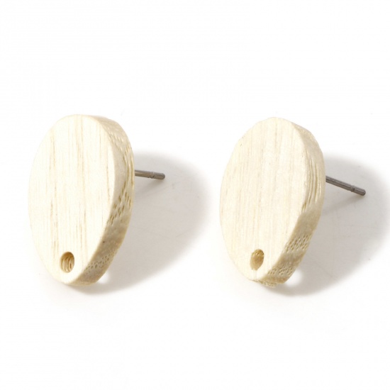 Picture of 10 PCs Fraxinus Wood Geometry Series Ear Post Stud Earrings Findings Drop Creamy-White With Loop 20mm x 14mm, Post/ Wire Size: (21 gauge)