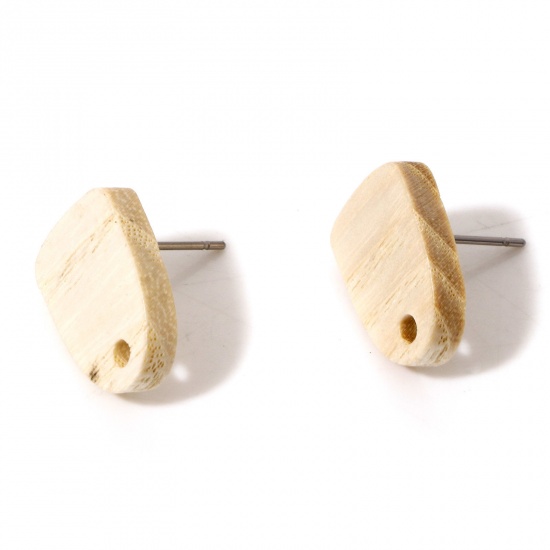 Picture of Fraxinus Wood Geometry Series Ear Post Stud Earrings Findings Shield Creamy-White With Loop 15.5mm x 11mm, Post/ Wire Size: (21 gauge), 10 PCs