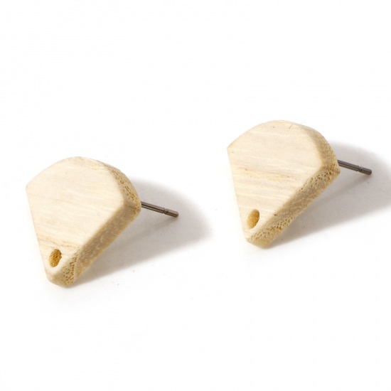 Picture of Fraxinus Wood Geometry Series Ear Post Stud Earrings Findings Fan-shaped Creamy-White With Loop 19mm x 15mm, Post/ Wire Size: (21 gauge), 10 PCs