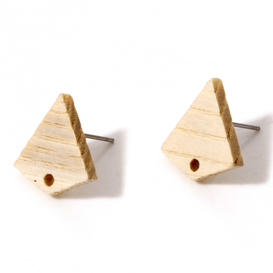 Picture of Fraxinus Wood Geometry Series Ear Post Stud Earrings Findings Rhombus Creamy-White With Loop 16mm x 15.5mm, Post/ Wire Size: (21 gauge), 10 PCs