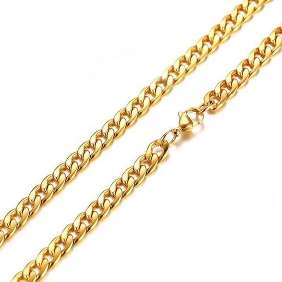 Immagine di 1 Pz 304 Acciaio Inossidabile Catena Singolare Collana Oro Placcato 60cm Lunghezza, Dimensione della Catena 7mm