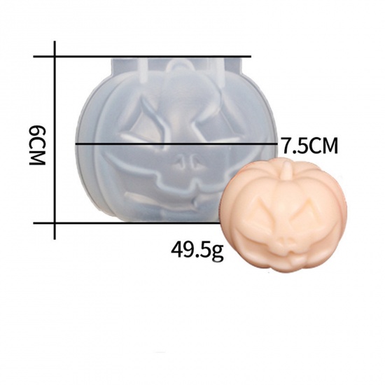 Immagine di Silicone Halloween Stampo in Resina per la Produzione di Sapone per Candele Fai-Da-Te Zucca Bianco 7.5cm x 6cm, 1 Pz