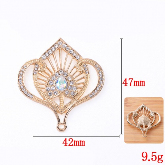 Immagine di Lega di Zinco Ciondoli KC Placcato Oro Trasparente AB A Forma di Ventagli Trasparente Strass Filigrana 4.7cm x 4.2cm, 2 Pz