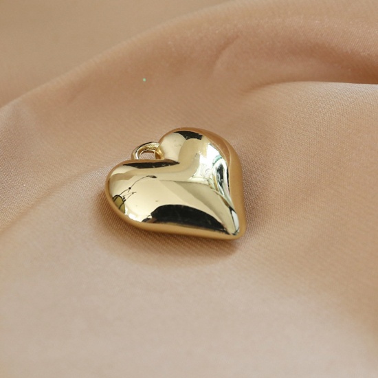 Imagen de Resina Serie de Geometría Colgantes Charms Corazón Chapado en Oro 28mm x 28mm, 5 Unidades