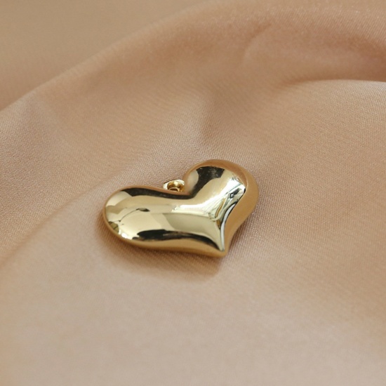 Imagen de Resina Serie de Geometría Colgantes Charms Corazón Chapado en Oro 29mm x 20mm, 5 Unidades