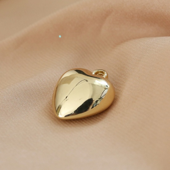 Imagen de Resina Serie de Geometría Colgantes Charms Corazón Chapado en Oro 23mm x 20mm, 5 Unidades