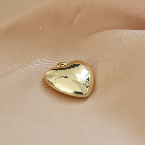 Imagen de Resina Serie de Geometría Colgantes Charms Corazón Chapado en Oro 21mm x 20mm, 5 Unidades